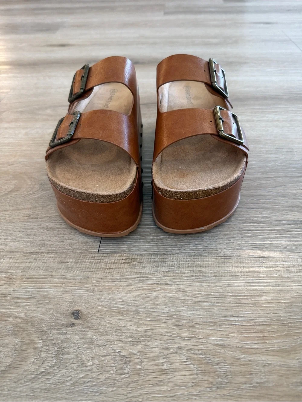 BAMBOO Cognac Double-Buckle Slide Sandals- never worn!